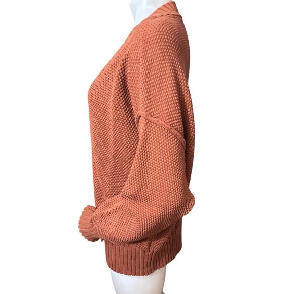 Free People Beach Hailee Cardigan Size L Crisp Cocoa Waffle Knit Button Front - Picture 2 of 10